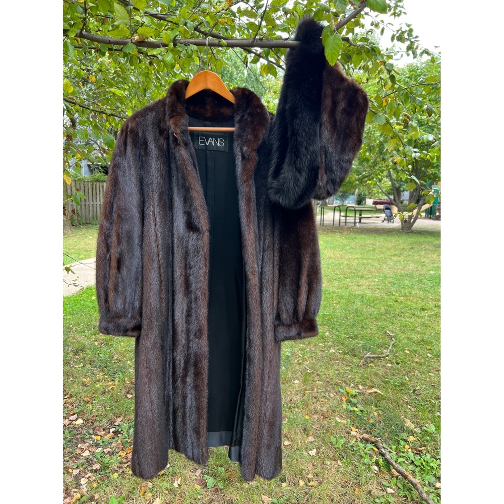 VTG Evans Mahogany Mink Full Length Fur Let-Out Pelts Detachable Hood Coat